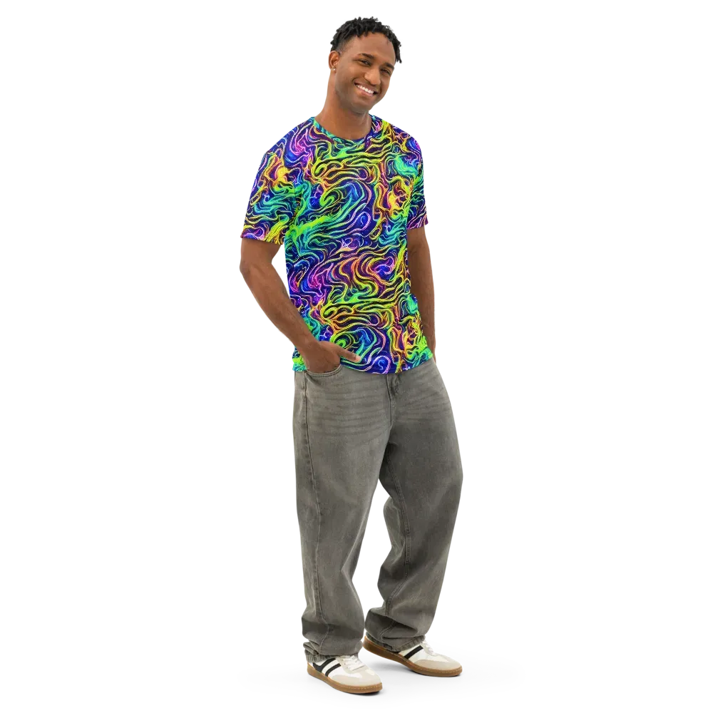 Acid Wave on Men's Cotton Crew Neck T-Shirt — Right Front
