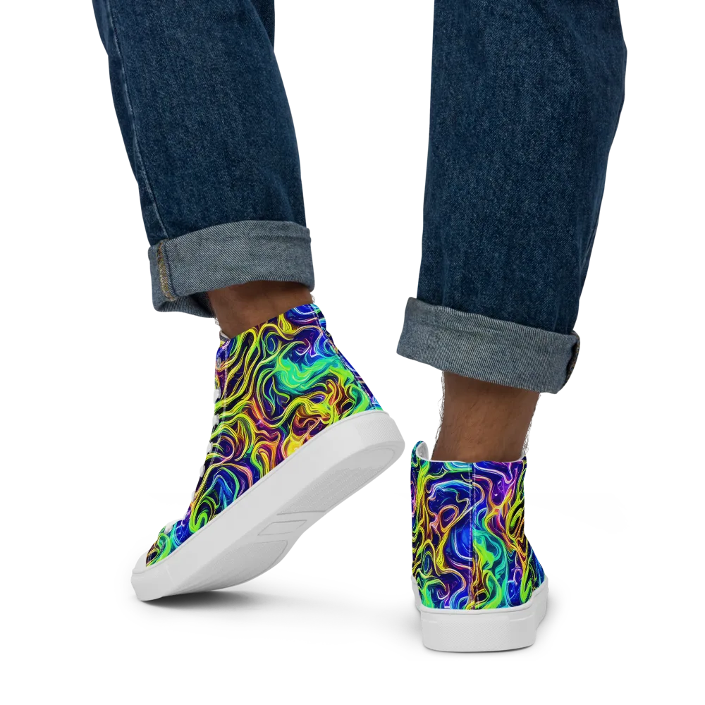 Acid Wave on Men's High Top Canvas Shoes — Back
