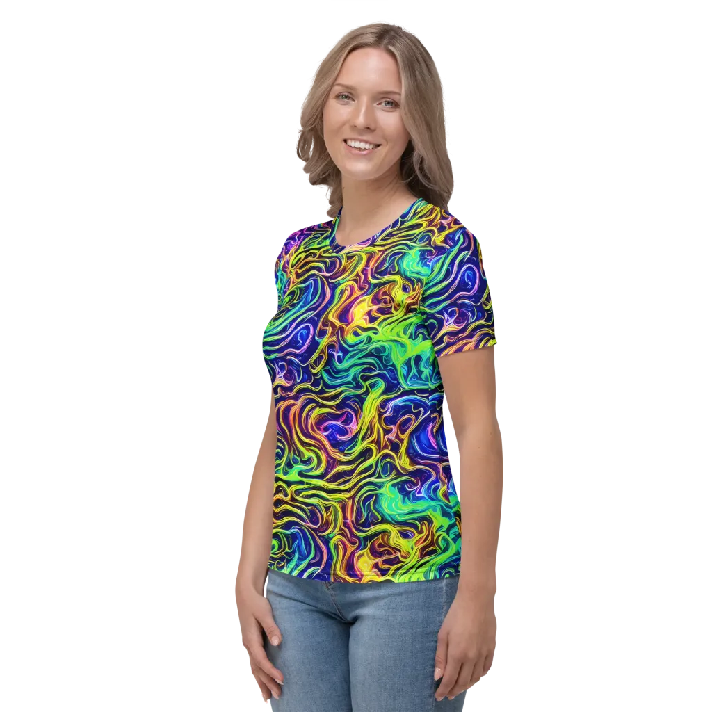 Acid Wave on Women's Crew Neck T-Shirt — Left
