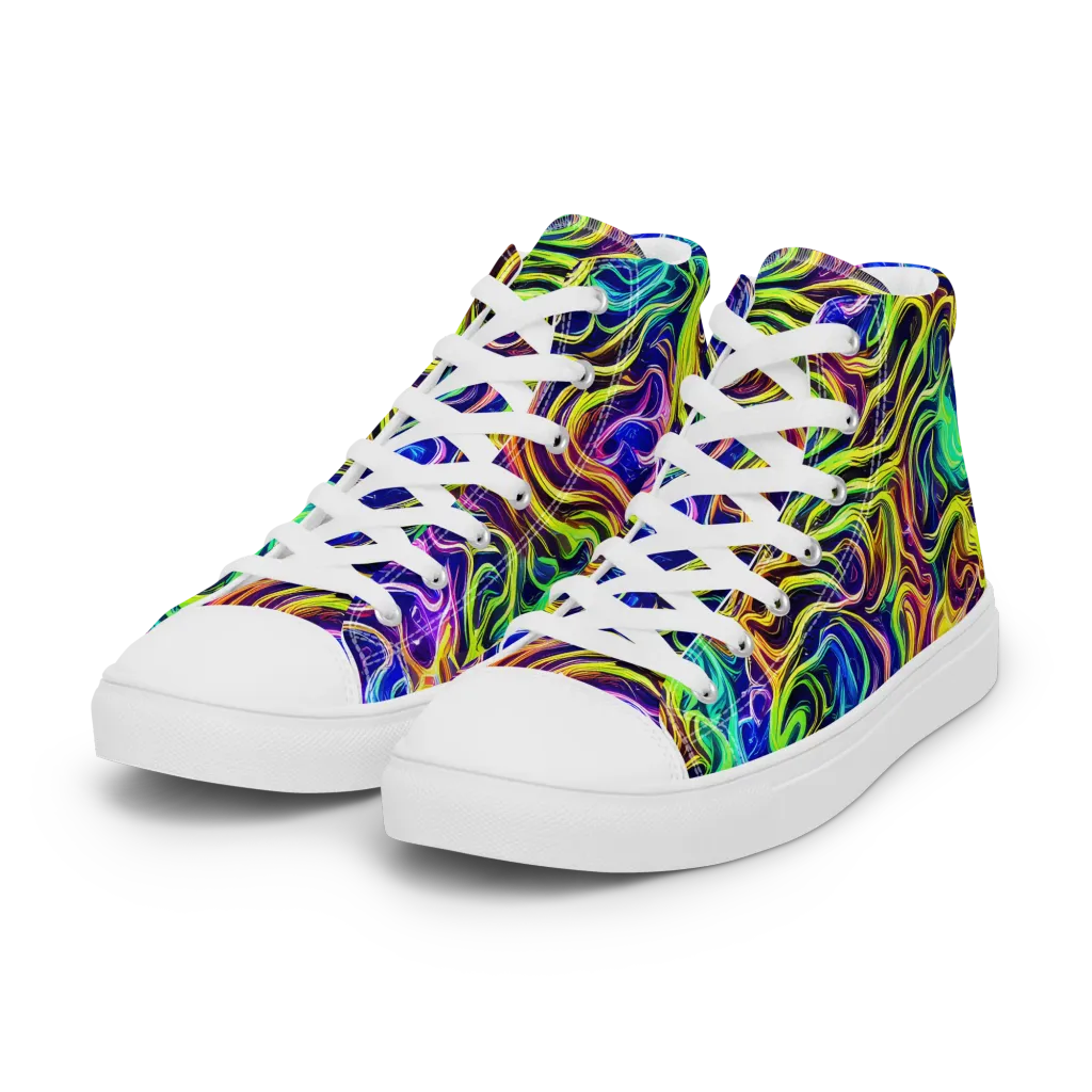 Acid Wave on Women's High Top Canvas Shoes — Left Front