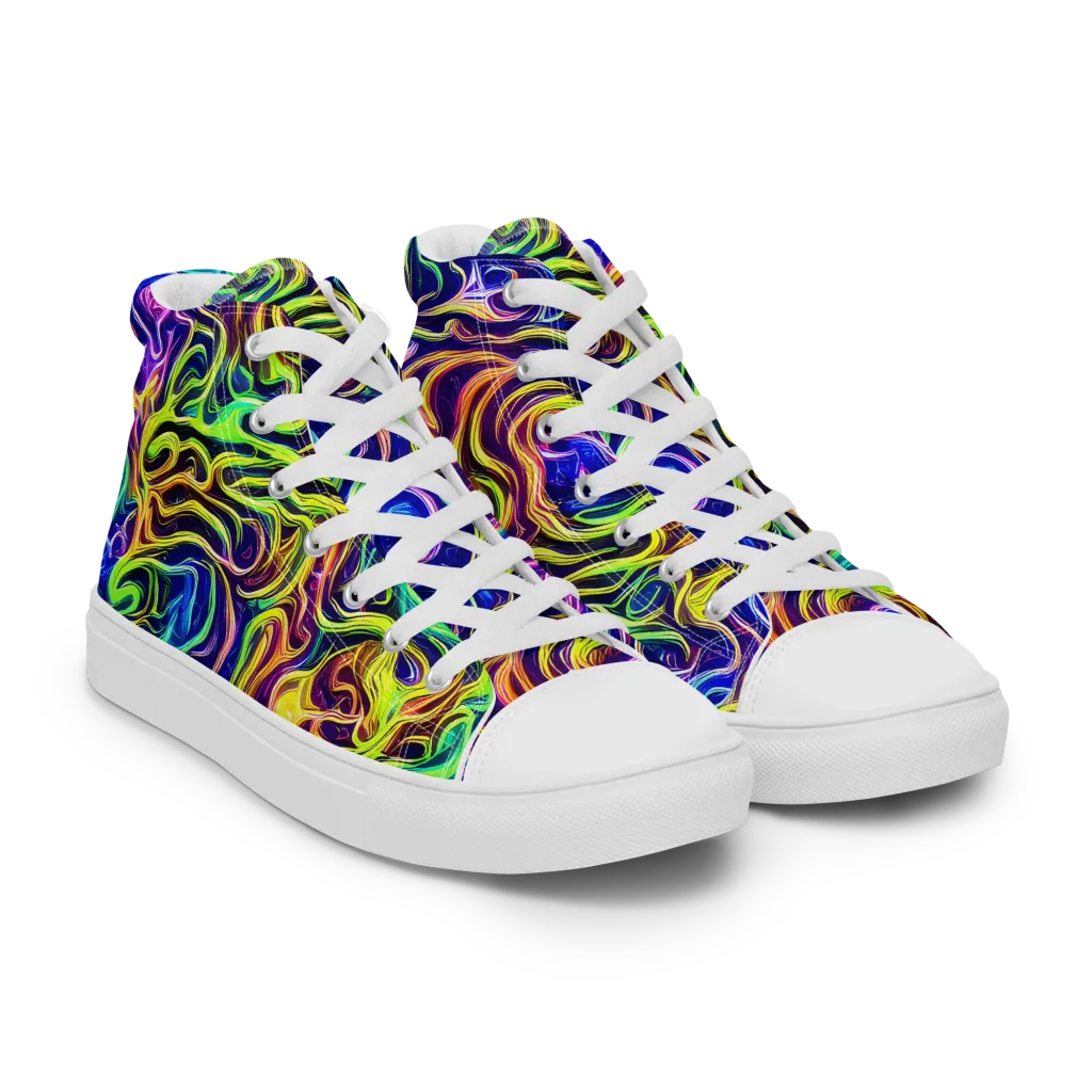 Acid Wave on Women's High Top Canvas Shoes — Right Front