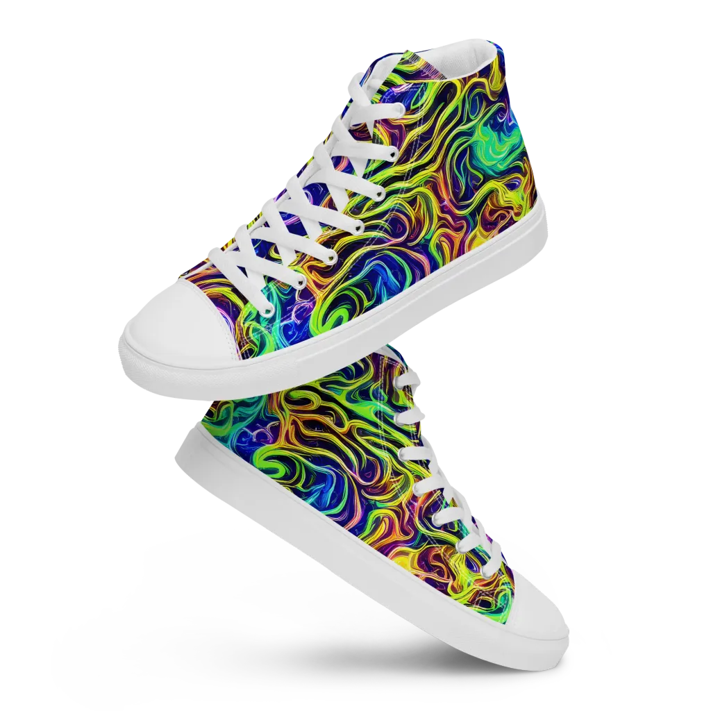 Acid Wave on Women's High Top Canvas Shoes — Front