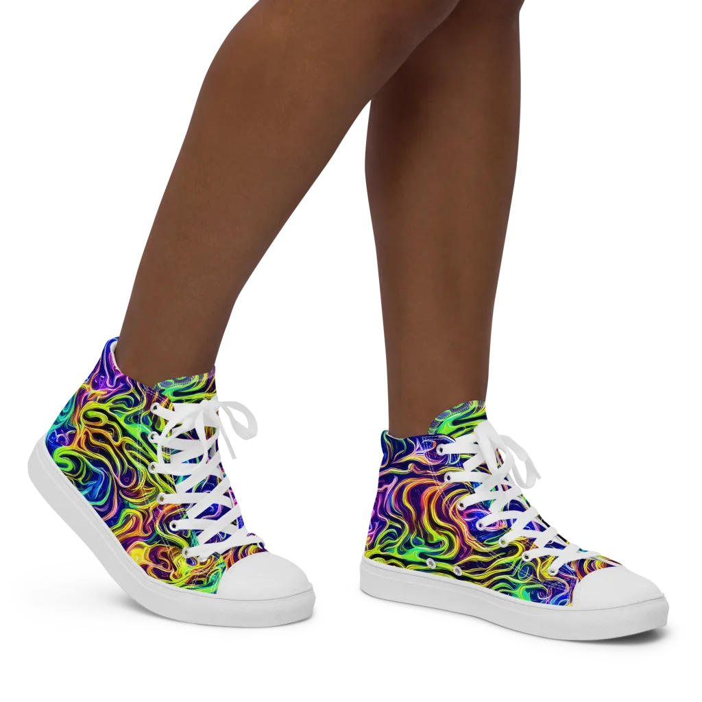 Acid Wave on Women's High Top Canvas Shoes — Right
