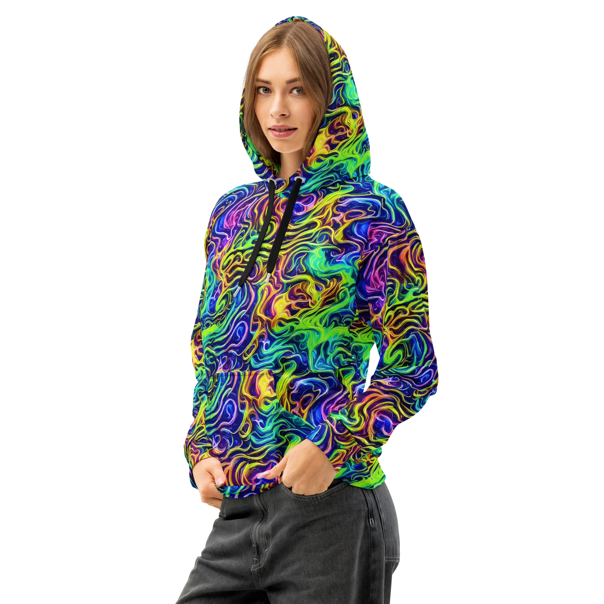 Acid Wave on Cotton Hoodie — Left Front