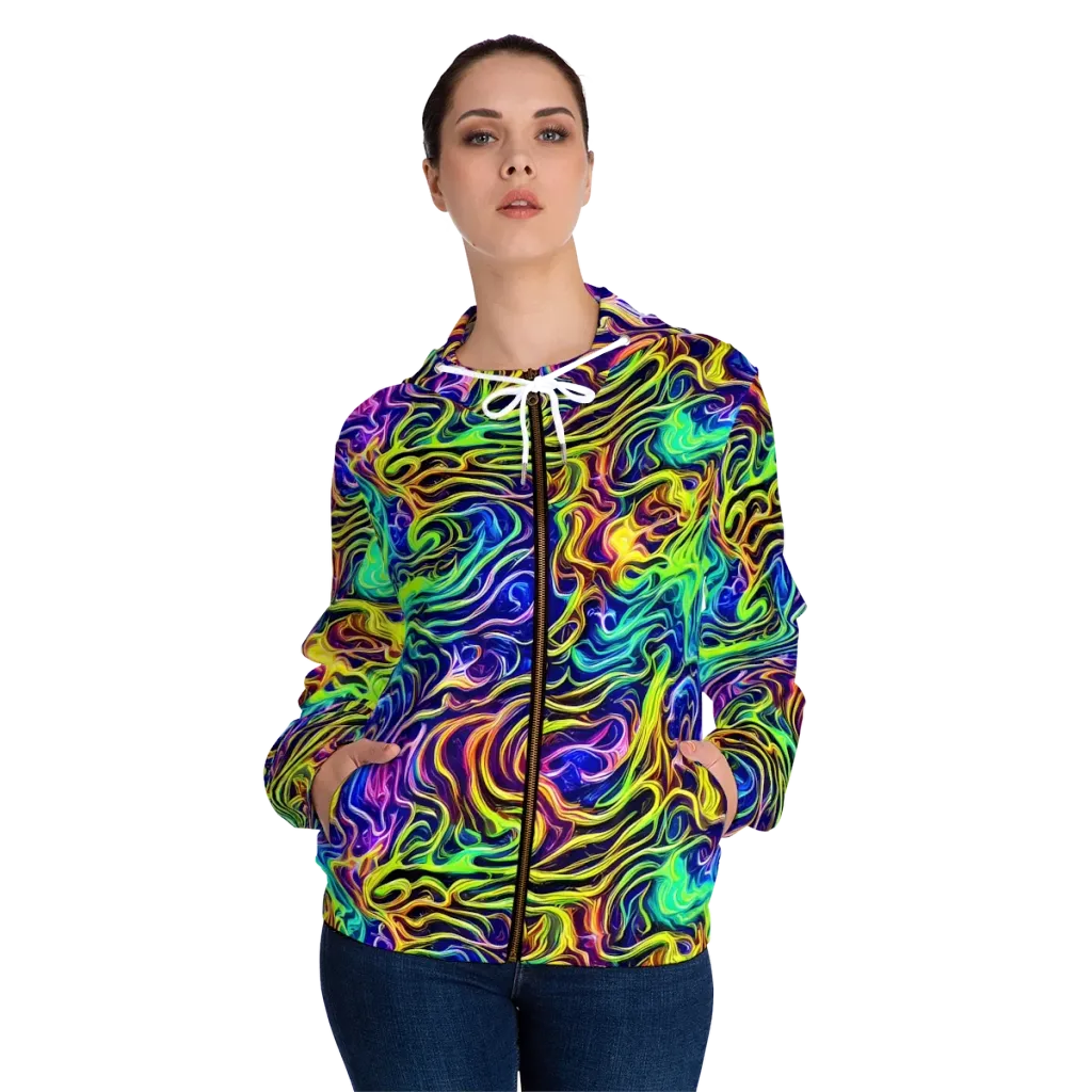 Acid Wave on Women's Full-Zip Hoodie — Front On Person