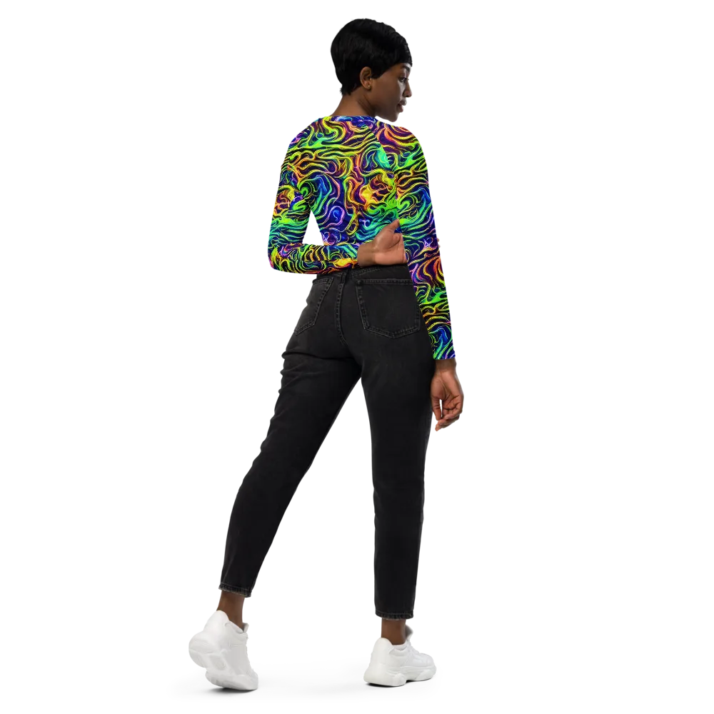 Acid Wave on Long Sleeve Crop Top — Right Back