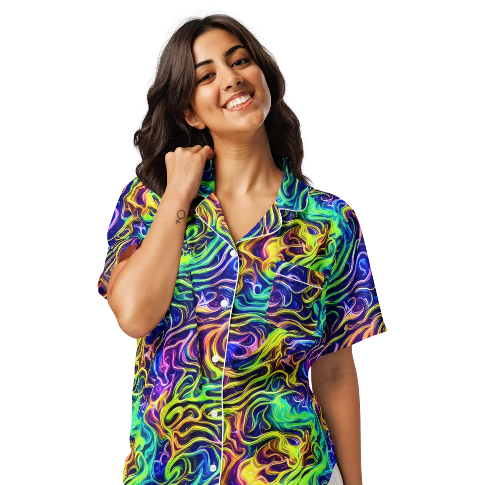 Acid Wave on Women's Short Sleeve Pajama Top — Front