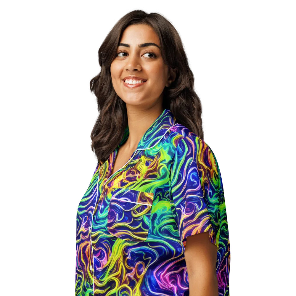 Acid Wave on Women's Short Sleeve Pajama Top — Left Front