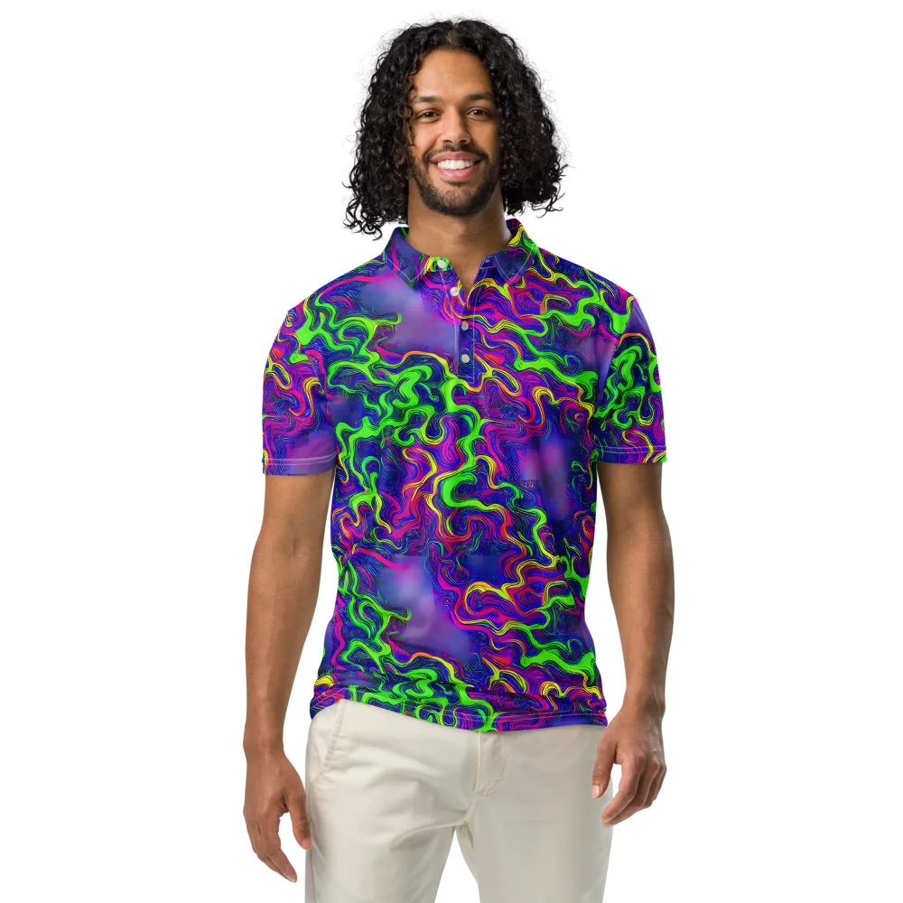 Electric Ribbons on Men's Slim Fit Polo Shirt — Front