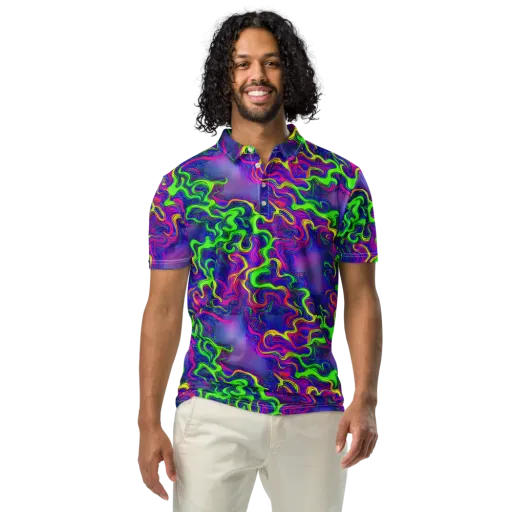 Electric Ribbons on a Men's Slim Fit Polo Shirt