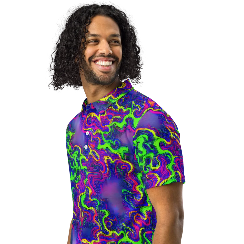 Electric Ribbons on Men's Slim Fit Polo Shirt — Left Front