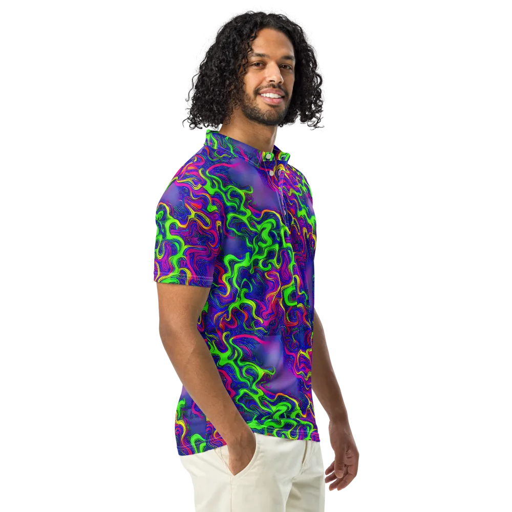 Electric Ribbons on Men's Slim Fit Polo Shirt — Right Front