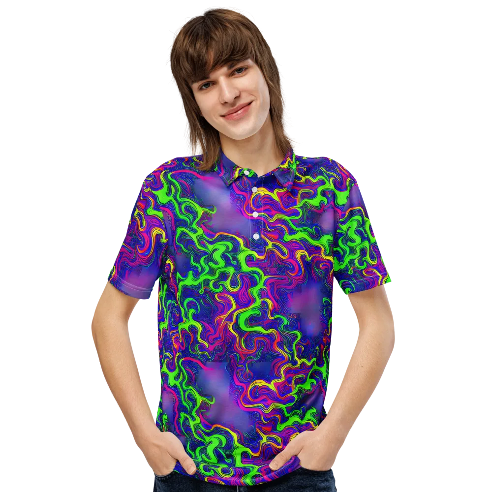 Electric Ribbons on Men's Slim Fit Polo Shirt — Front