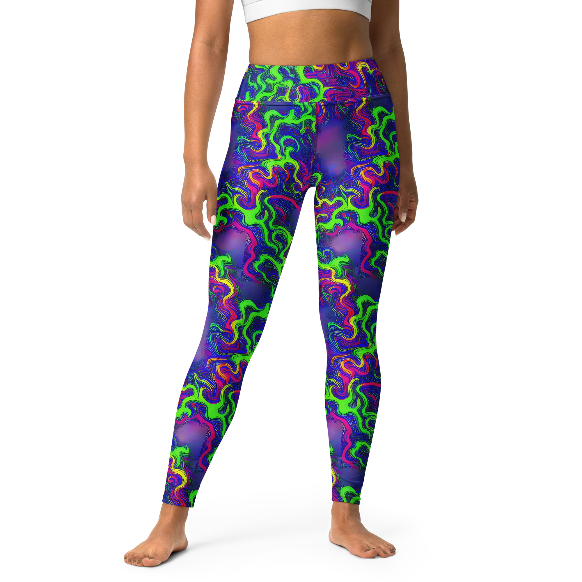 Electric Ribbons on Yoga Leggings — Front