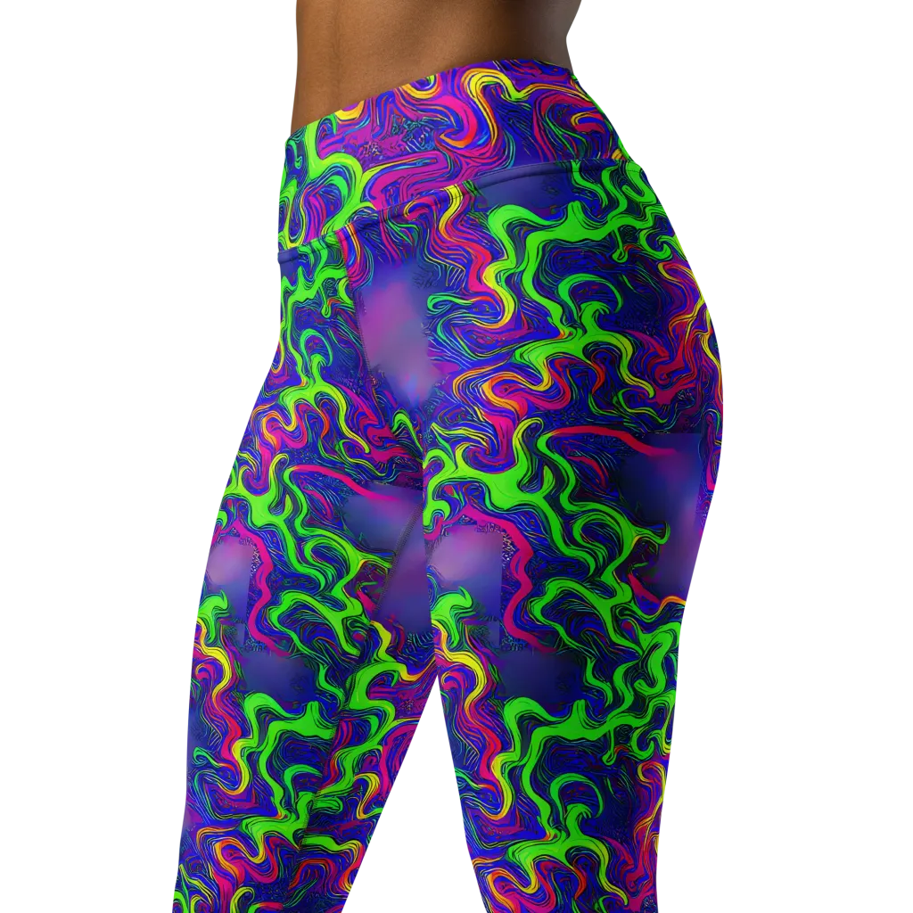 Electric Ribbons on Yoga Leggings — Left Front
