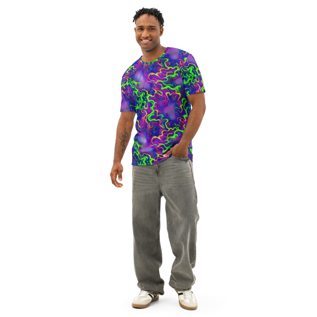 Electric Ribbons on Men's Cotton Crew Neck T-Shirt — Front