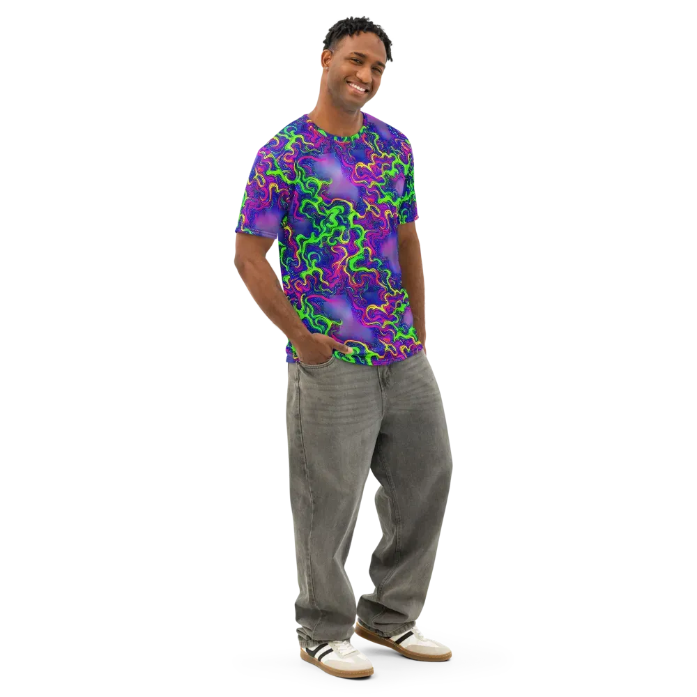 Electric Ribbons on Men's Cotton Crew Neck T-Shirt — Right Front