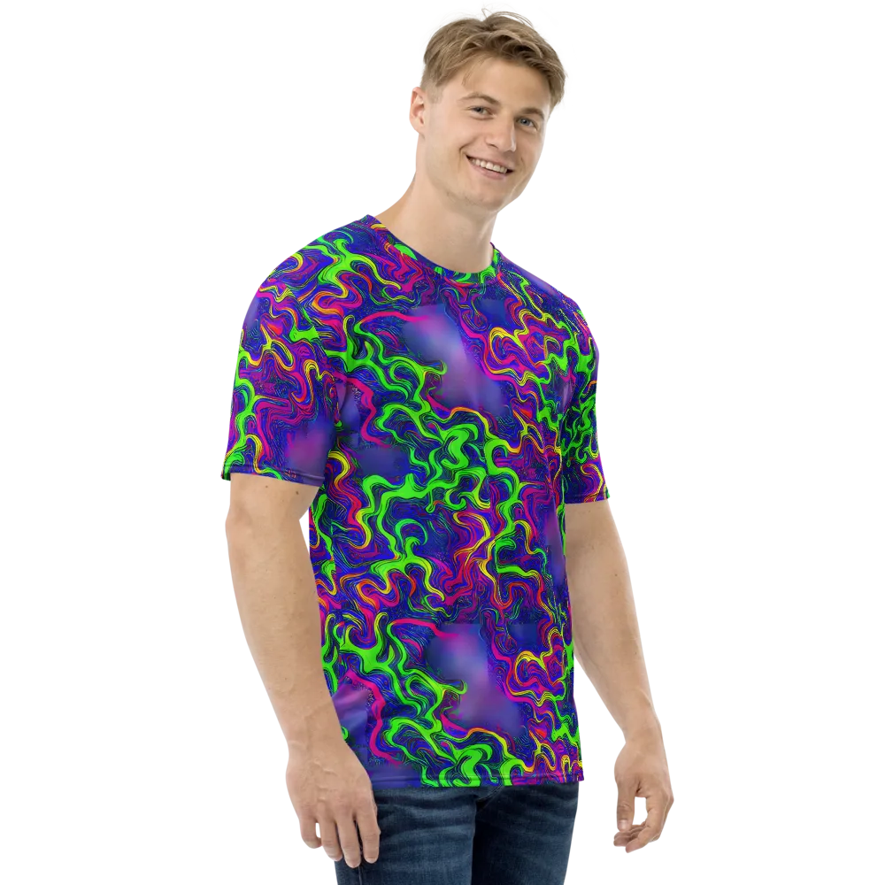 Electric Ribbons on Men's Crew Neck T-Shirt — Right