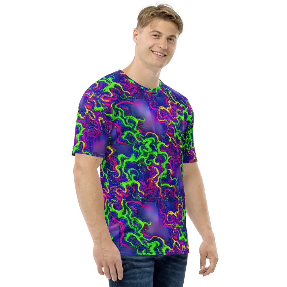 Electric Ribbons on Men's Crew Neck T-Shirt — Right