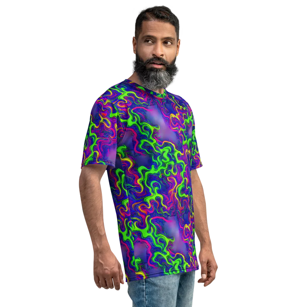 Electric Ribbons on Men's Crew Neck T-Shirt — Right