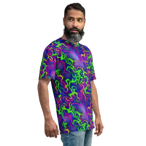 Electric Ribbons on a Men's Crew Neck T-Shirt
