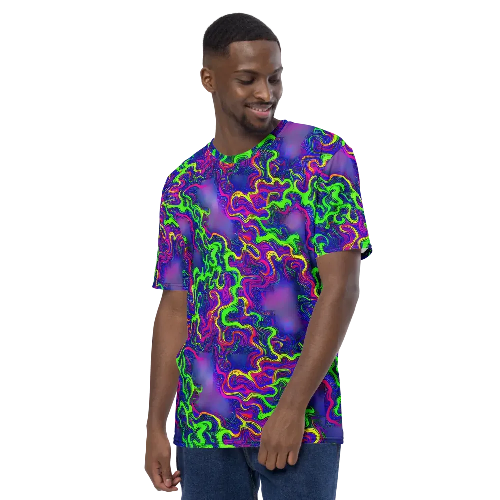 Electric Ribbons on Men's Crew Neck T-Shirt — Left