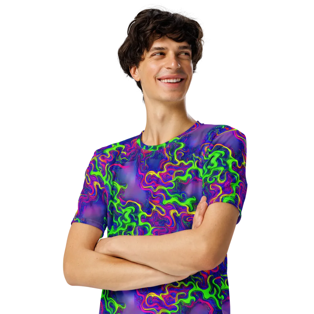Electric Ribbons on Men's Crew Neck T-Shirt — Left Front