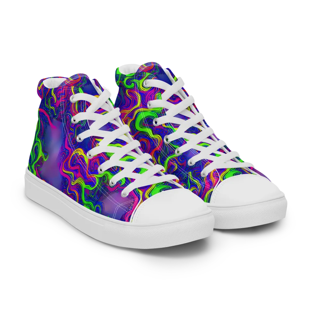 Electric Ribbons on Men's High Top Canvas Shoes — Right Front