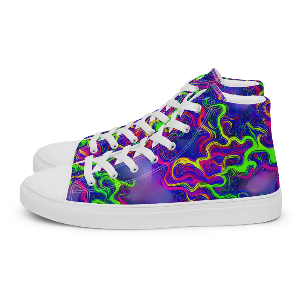 Electric Ribbons on Men's High Top Canvas Shoes — Left