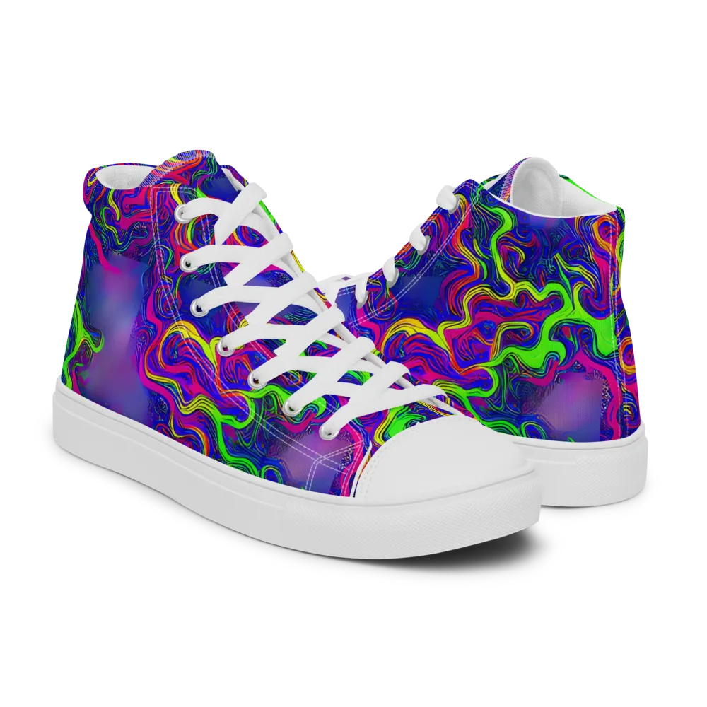 Electric Ribbons on Men's High Top Canvas Shoes — Right
