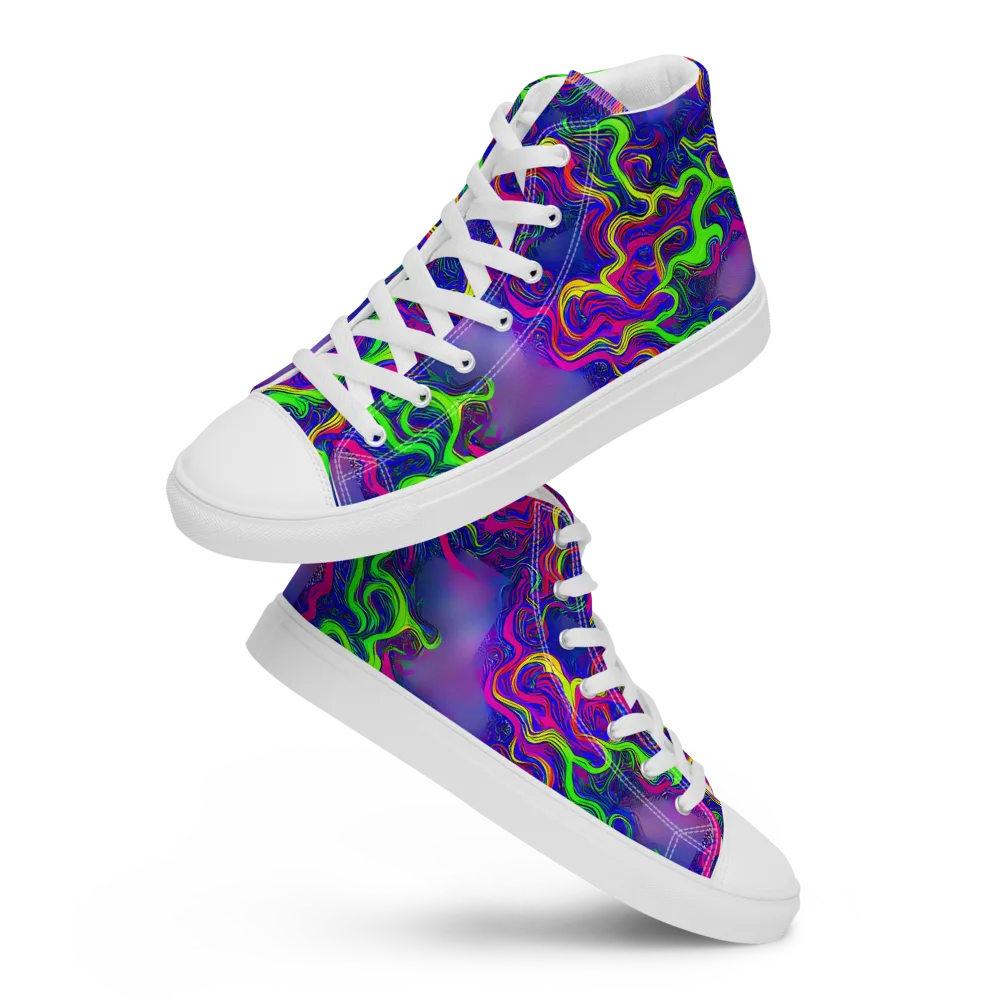 Electric Ribbons on Men's High Top Canvas Shoes — Front
