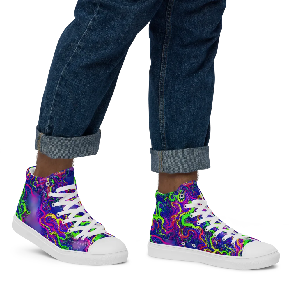 Electric Ribbons on Men's High Top Canvas Shoes — Right
