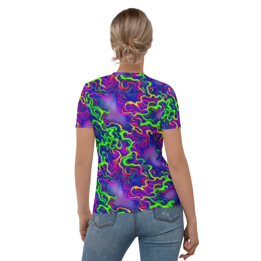 Electric Ribbons on Women's Crew Neck T-Shirt — Back