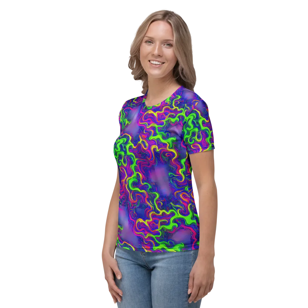 Electric Ribbons on Women's Crew Neck T-Shirt — Left