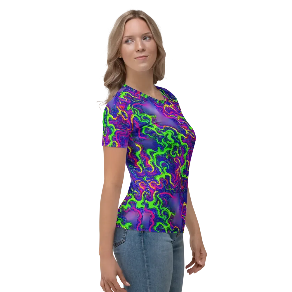 Electric Ribbons on Women's Crew Neck T-Shirt — Right