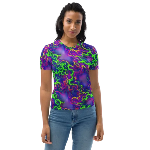 Electric Ribbons on a Women's Crew Neck T-Shirt