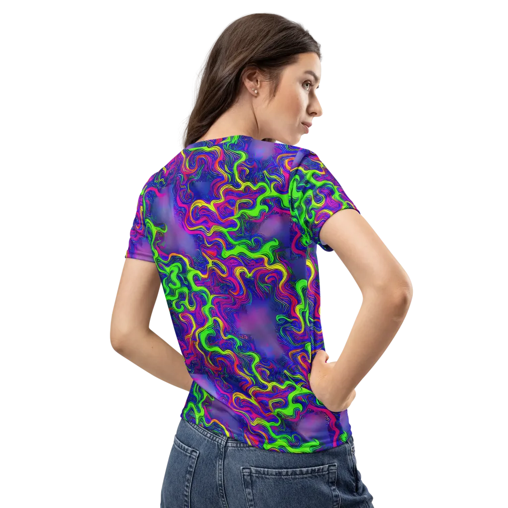 Electric Ribbons on Women's Crew Neck T-Shirt — Back