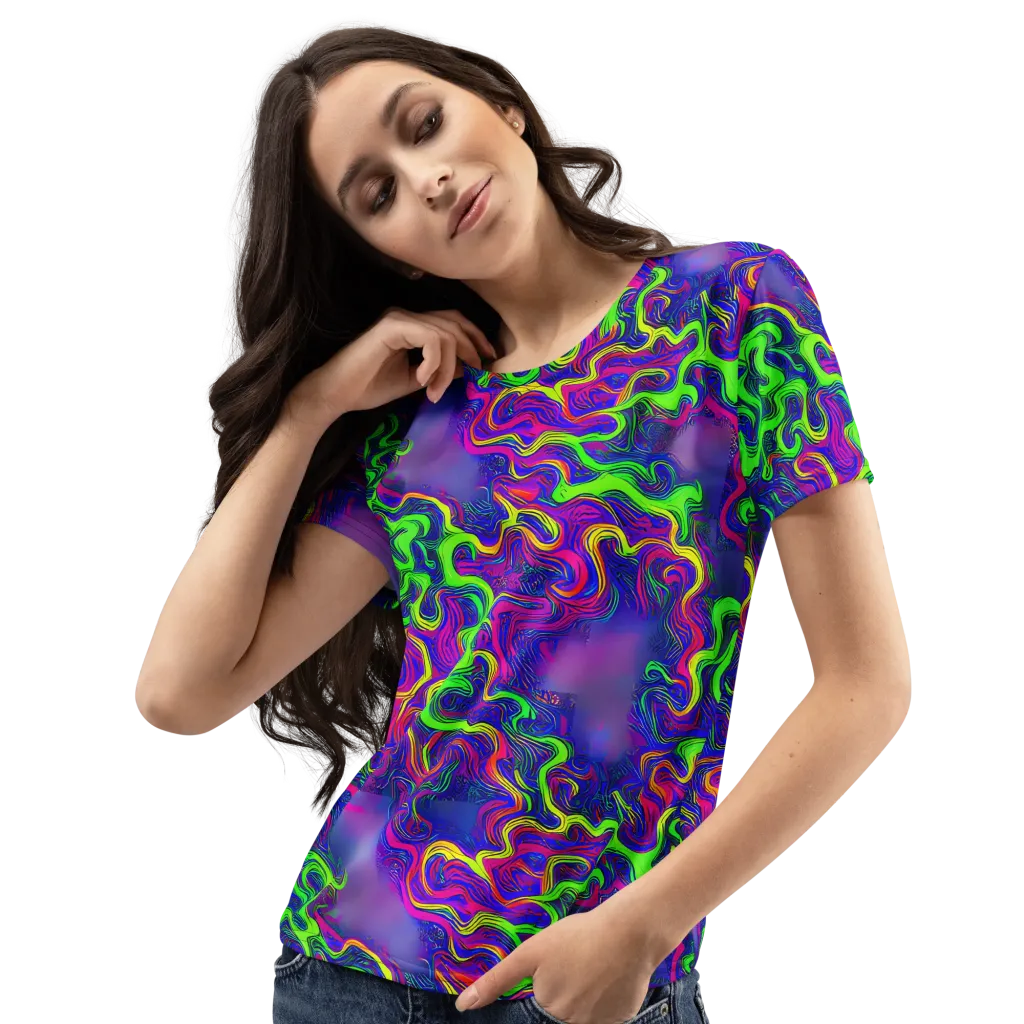 Electric Ribbons on Women's Crew Neck T-Shirt — Left Front