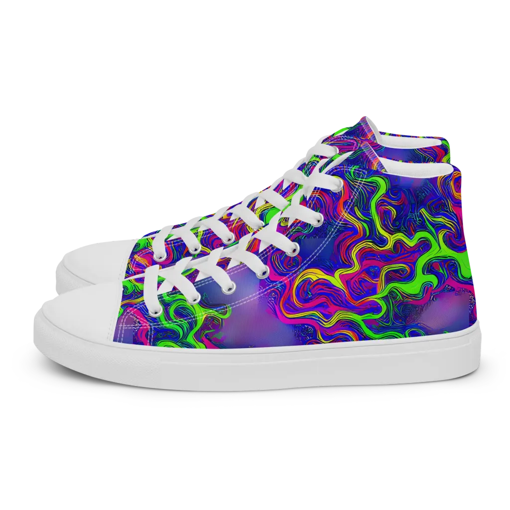 Electric Ribbons on Women's High Top Canvas Shoes — Left