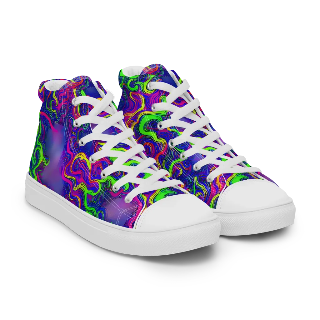 Electric Ribbons on Women's High Top Canvas Shoes — Right Front