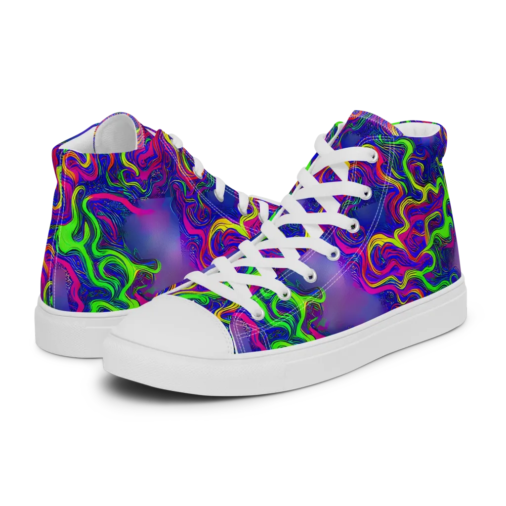 Electric Ribbons on Women's High Top Canvas Shoes — Left