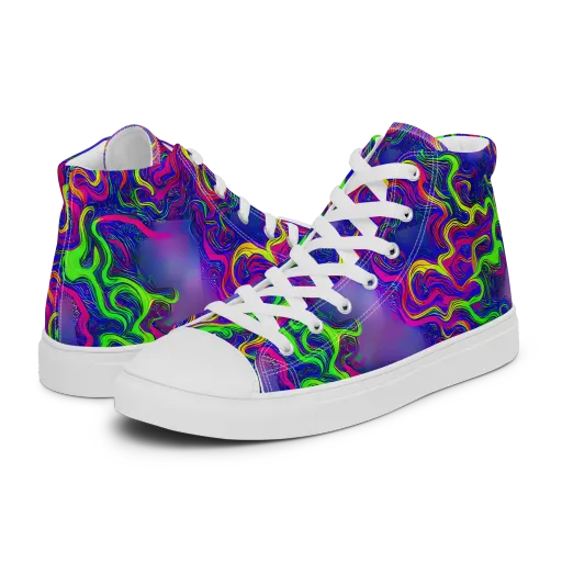 Electric Ribbons on a Women's High Top Canvas Shoes