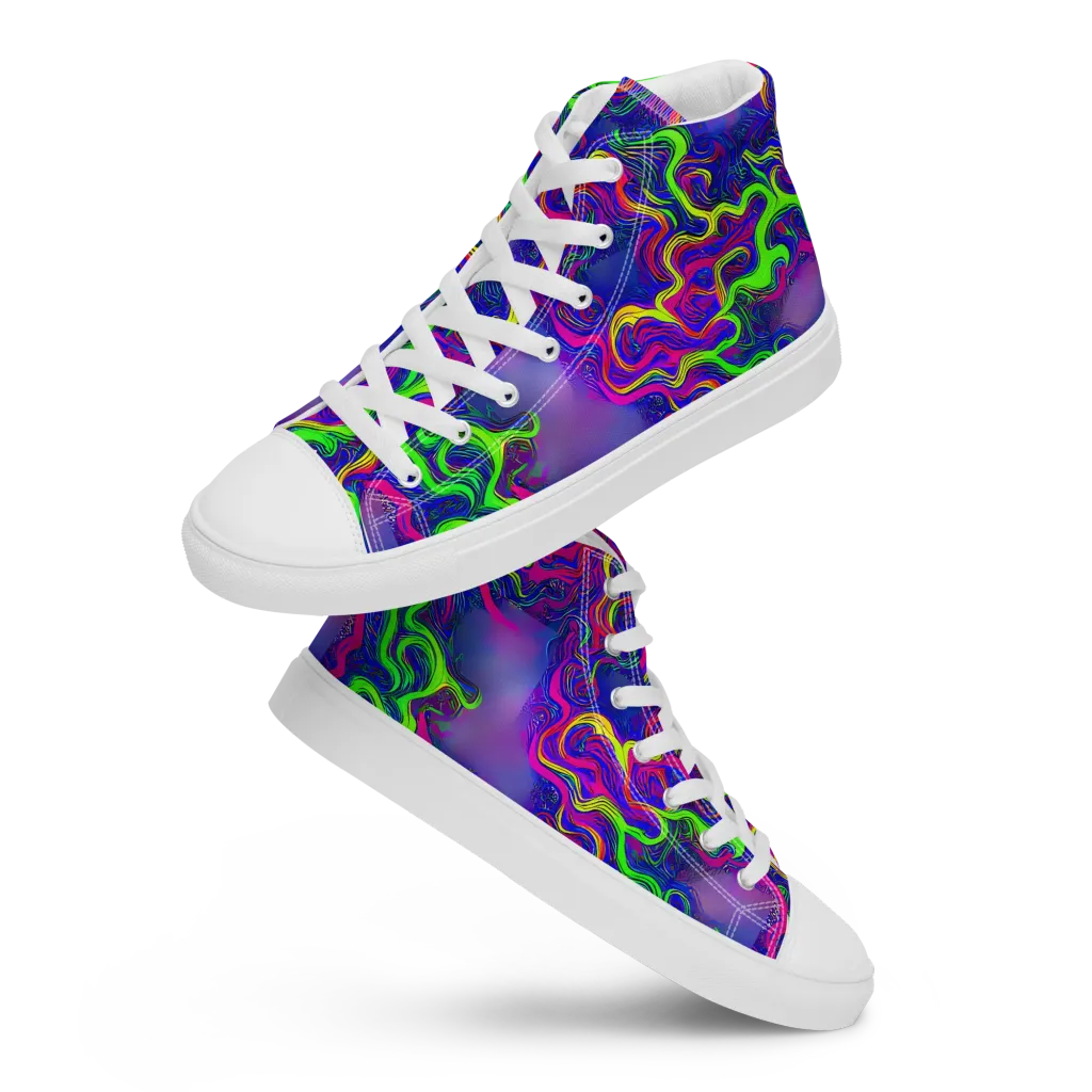 Electric Ribbons on Women's High Top Canvas Shoes — Front