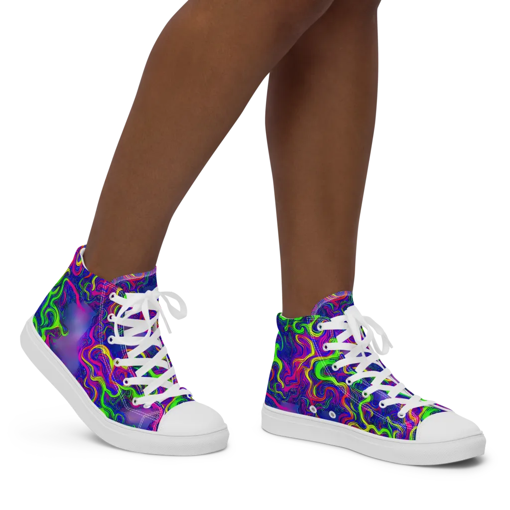 Electric Ribbons on Women's High Top Canvas Shoes — Right