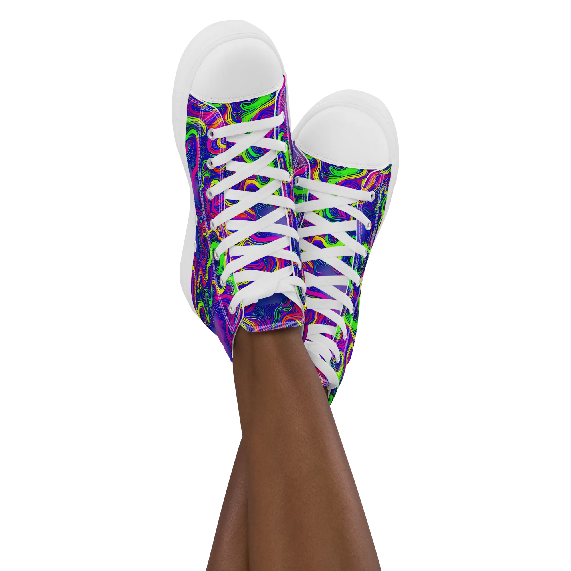 Electric Ribbons on Women's High Top Canvas Shoes — Front