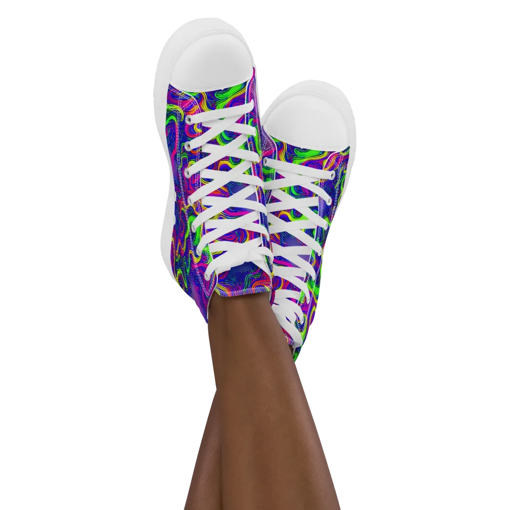 Electric Ribbons on Women's High Top Canvas Shoes — Front