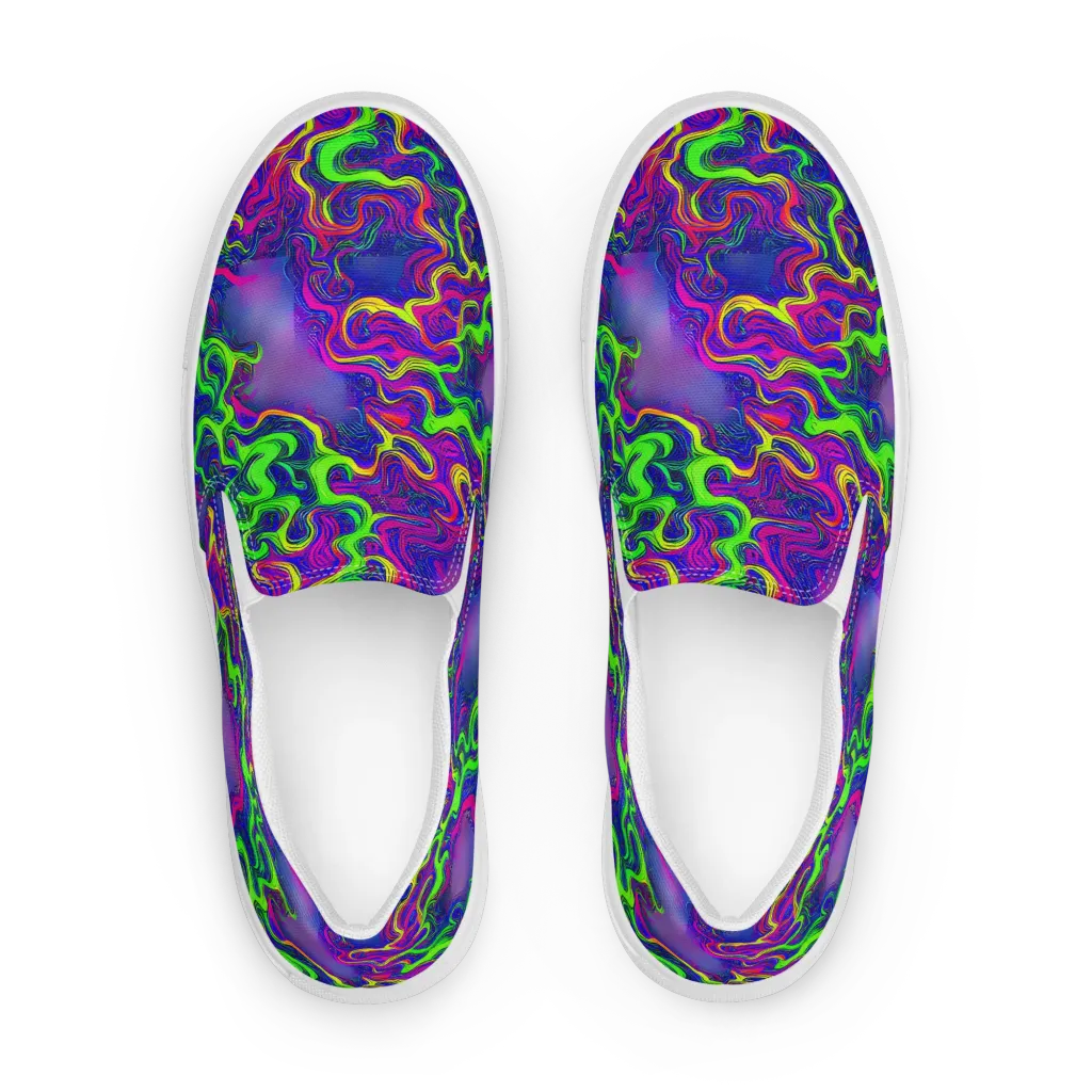 Electric Ribbons on Men's Slip-On Canvas Shoes — Front