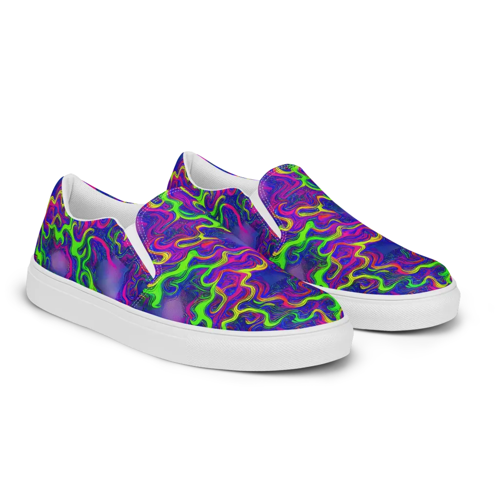 Electric Ribbons on Men's Slip-On Canvas Shoes — Right Front
