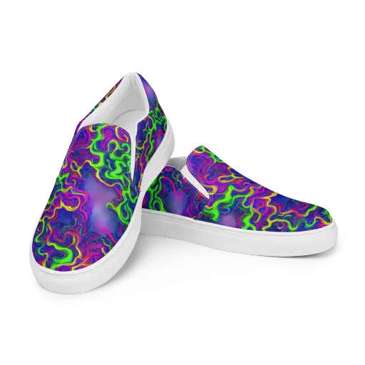 Electric Ribbons on a Men's Slip-On Canvas Shoes