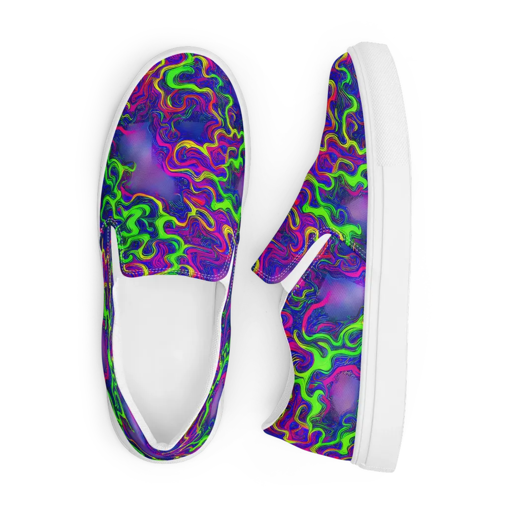 Electric Ribbons on Men's Slip-On Canvas Shoes — Front